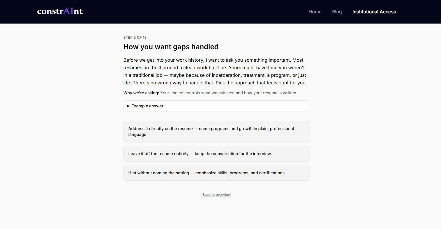 Resume builder gap-handling question flow